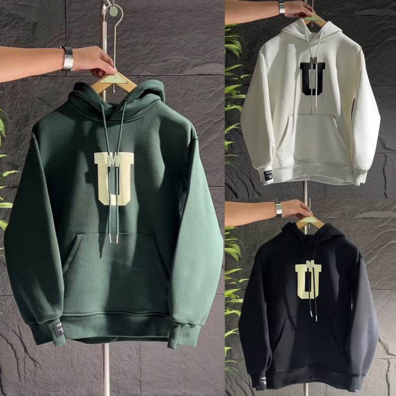 Buycenter Hooded Casual Top - All-Match Letters, Fleece-Lined Comfort - Buy Center