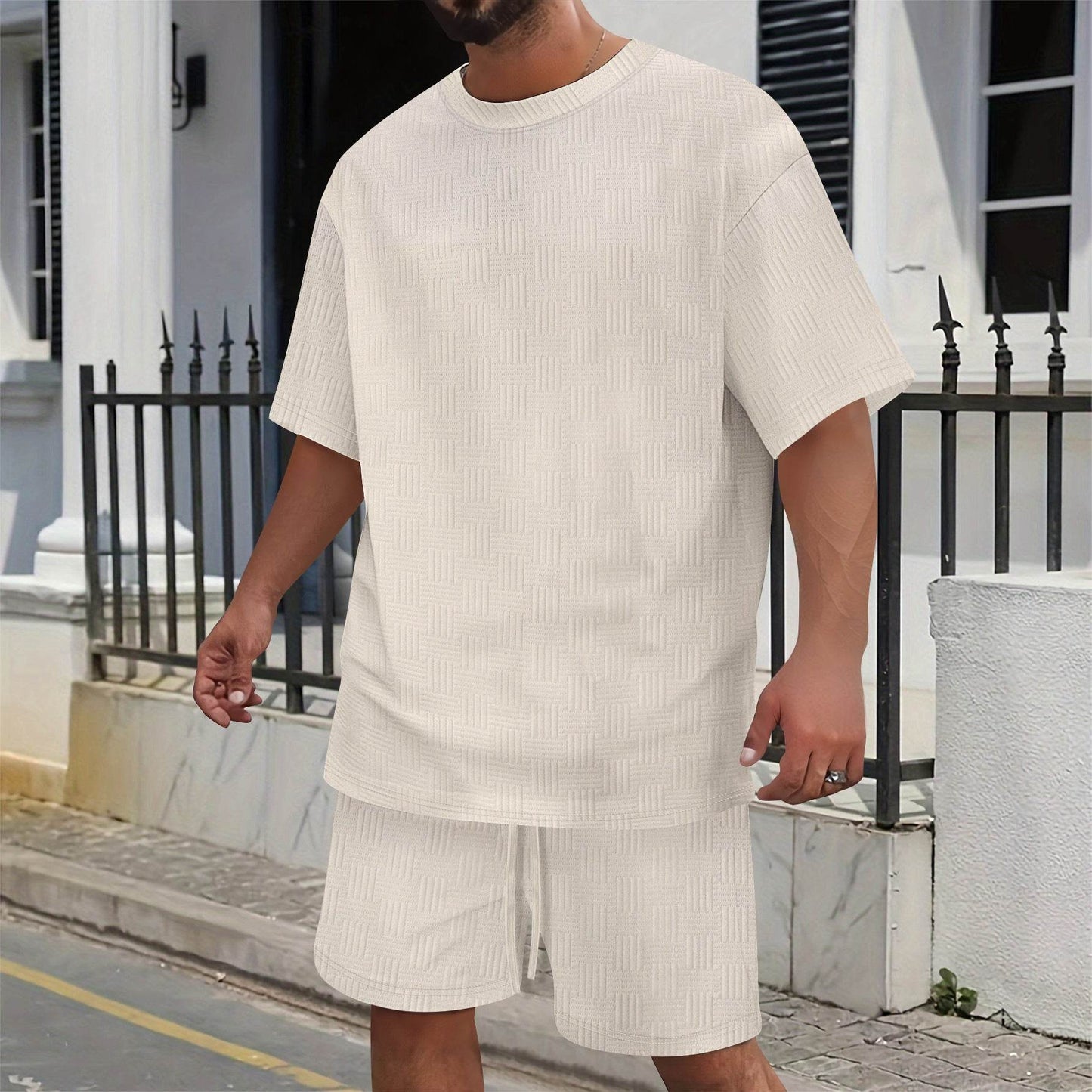 Sky Blue Men's Casual T-shirt Shorts Suit - Comfortable Polyester Set - Buy Center