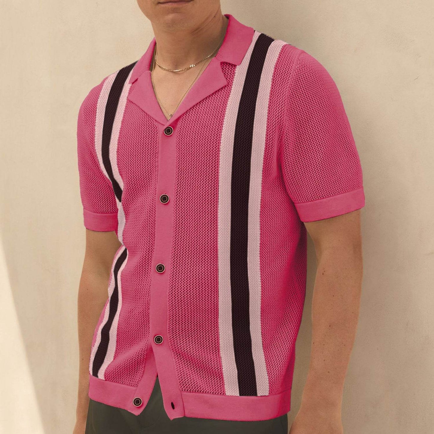 Men's Cuban Collar Knitted Cardigan - Casual Short Sleeve Tencel Style - Buy Center