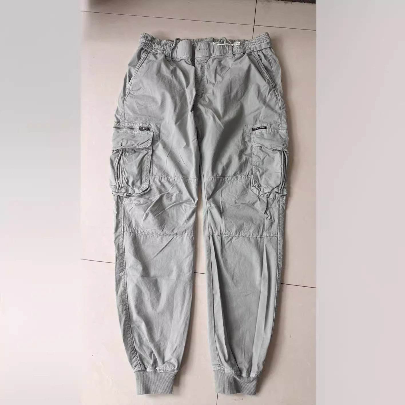Solid Color Men's Cargo Pants - Multi-Pocket Ankle Style for Comfort - Buy Center
