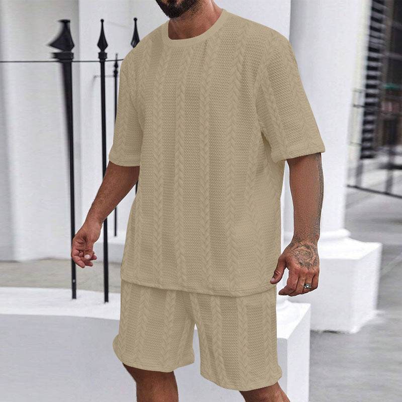 Buycenter Men's Fashion Shorts Suit - Casual Cotton Blend, Short Sleeve - Buy Center