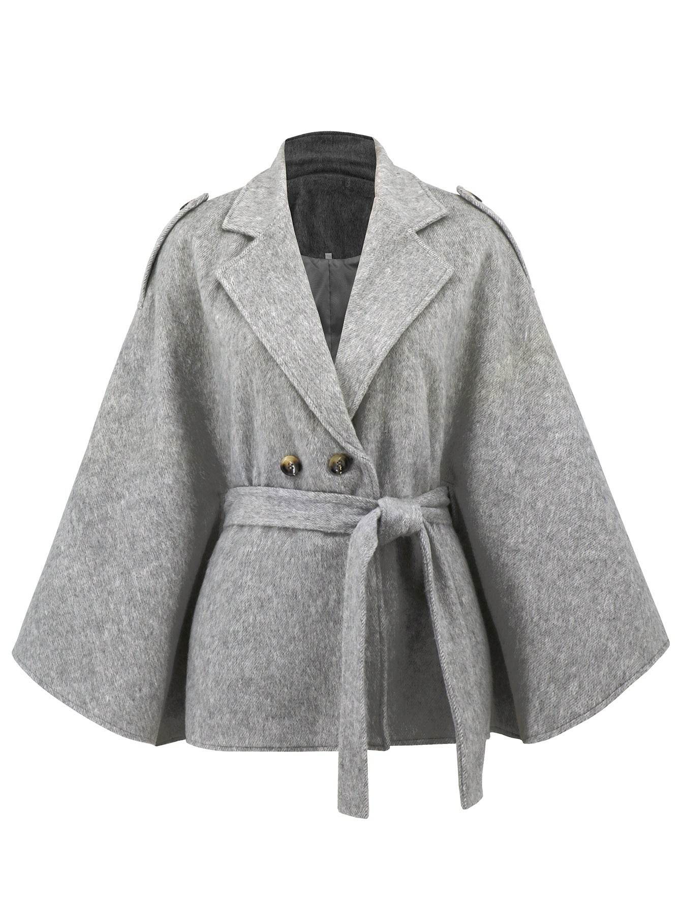 Women's Batwing Sleeve Woolen Coat - Stylish Lapel Design & Versatile Fit - Buy Center