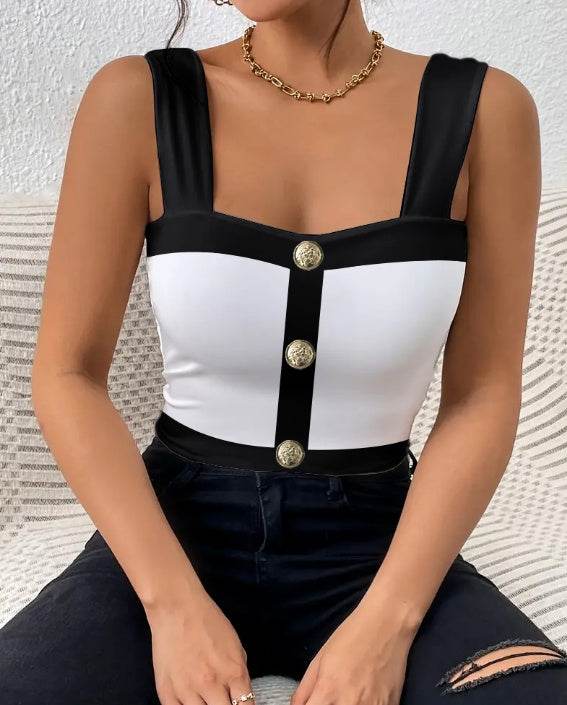 Buycenter Women's Square Neck Color Blocked Sleeveless Vest - Slim Fit - Buy Center