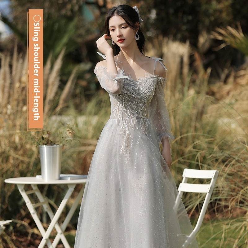 Sisters Gray Slim Fit Dress - Elegant Bridesmaid & Girlfriend Style 2025 - Buy Center
