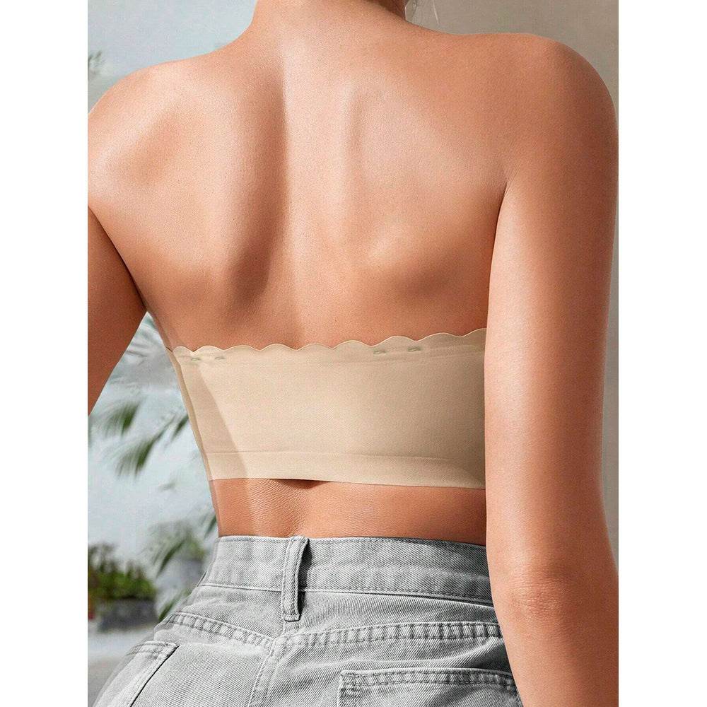 Front Buckle Seamless Tube Top - Wavy Edge Design in Skin Color - Buy Center