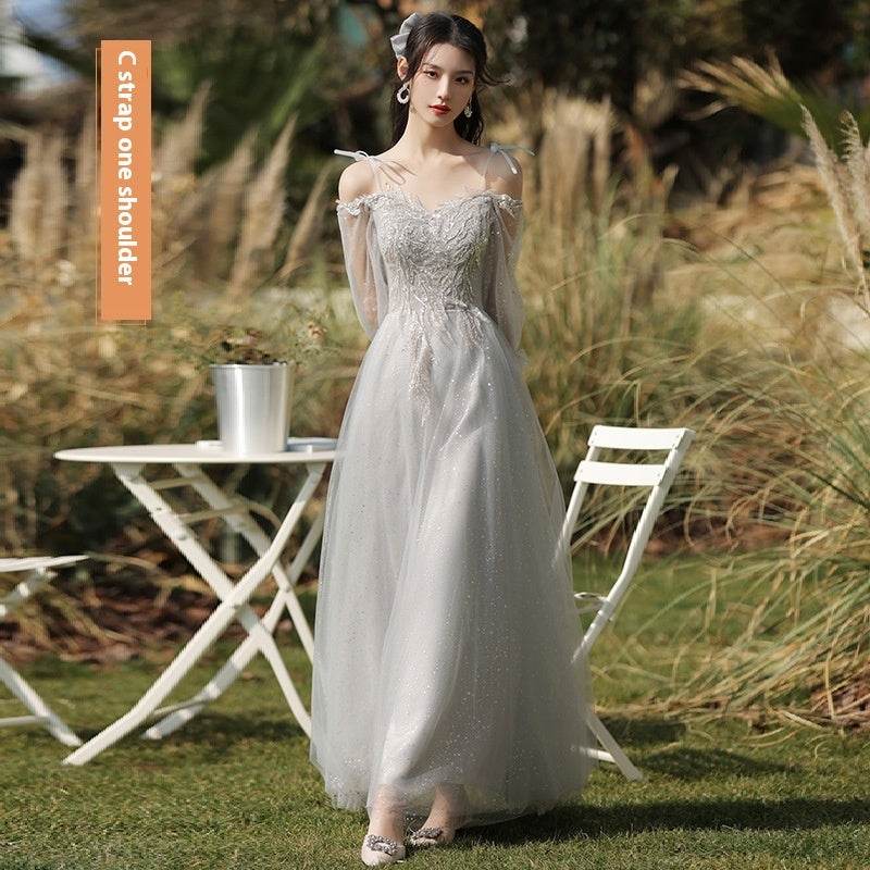 Sisters Gray Slim Fit Dress - Elegant Bridesmaid & Girlfriend Style 2025 - Buy Center