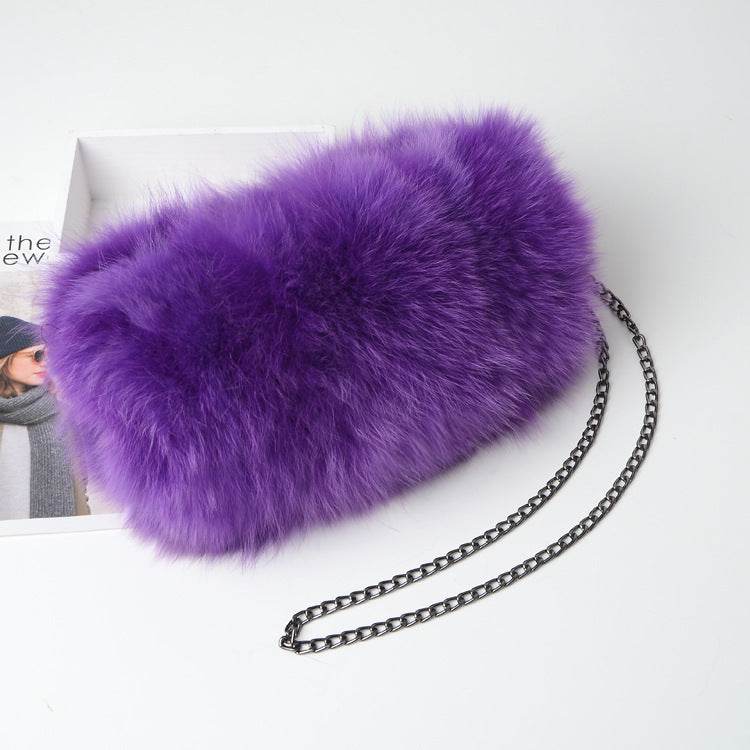 Buycenter Women's Fox Fur Chain Crossbody Bag - Warm & Stylish Evening Bag - Buy Center