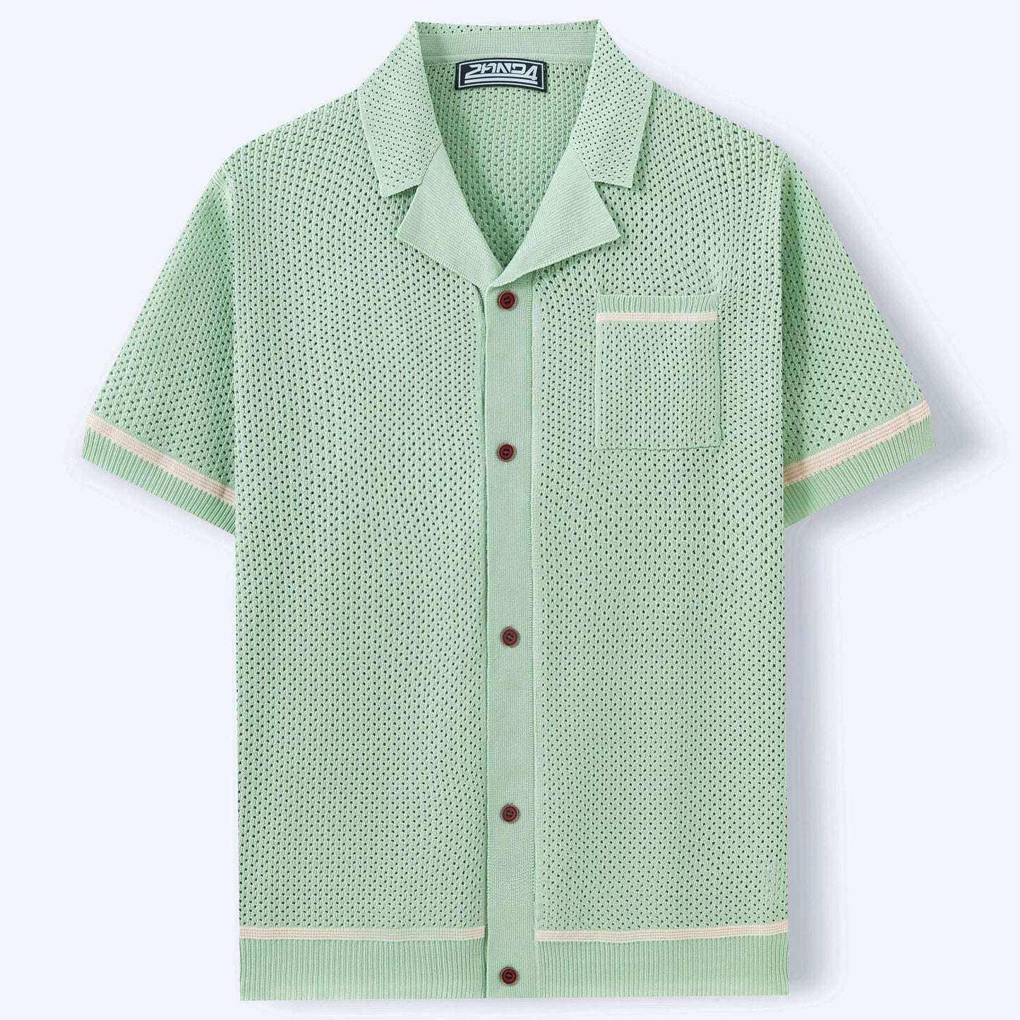 Men's Summer Cuban Collar Polo Shirt - Lightweight Knitwear in Gray, Green, Blue - Buy Center