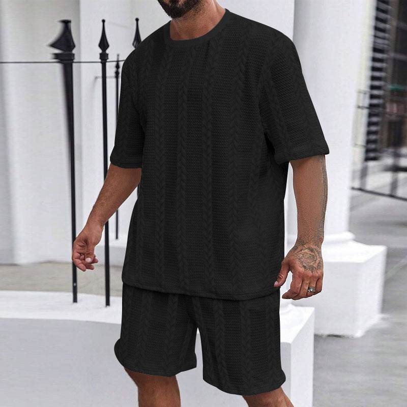 Buycenter Men's Fashion Shorts Suit - Casual Cotton Blend, Short Sleeve - Buy Center