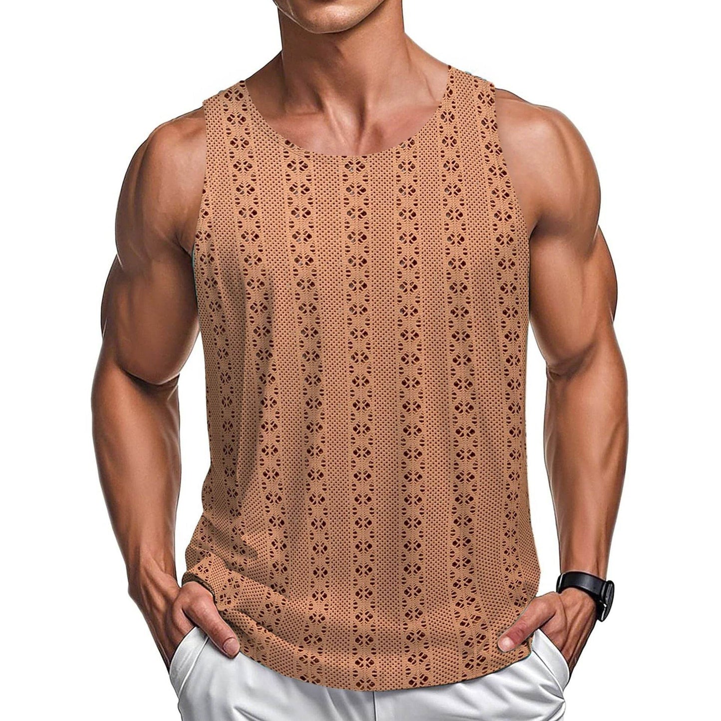 Casual Beach Style Round Neck Vest - Loose Fit in Khaki, White, Black - Buy Center