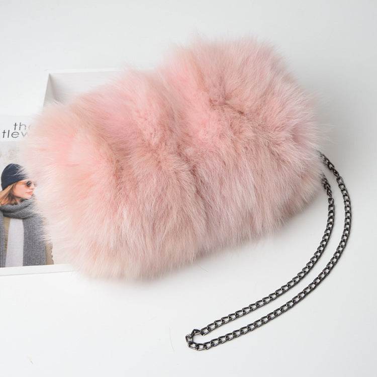 Buycenter Women's Fox Fur Chain Crossbody Bag - Warm & Stylish Evening Bag - Buy Center
