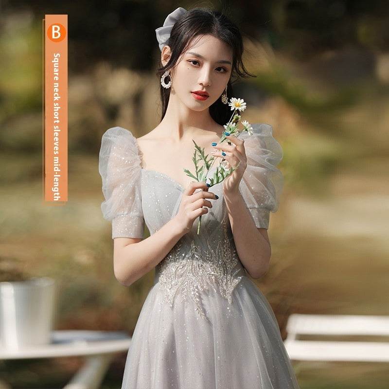Sisters Gray Slim Fit Dress - Elegant Bridesmaid & Girlfriend Style 2025 - Buy Center