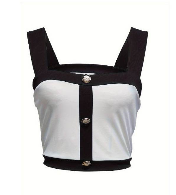 Buycenter Women's Square Neck Color Blocked Sleeveless Vest - Slim Fit - Buy Center