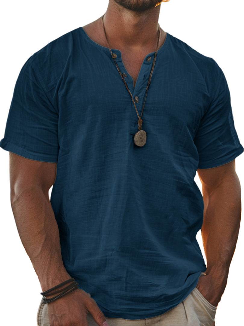 Men's Stand Collar Short Sleeve Cardigan Shirt - Stylish Striped Design - Buy Center