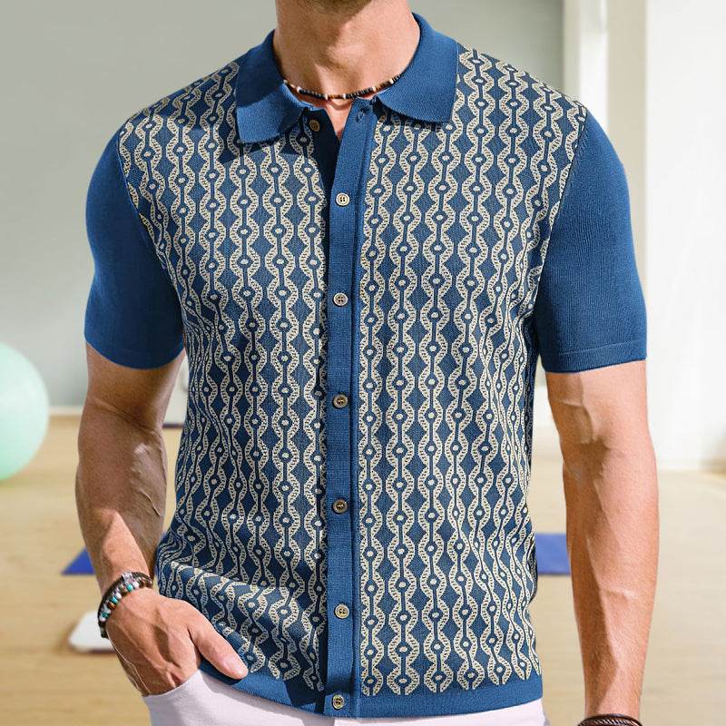 Summer Tencel Cardigan for Men - Short Sleeve Lapel Jacquard Style - Buy Center