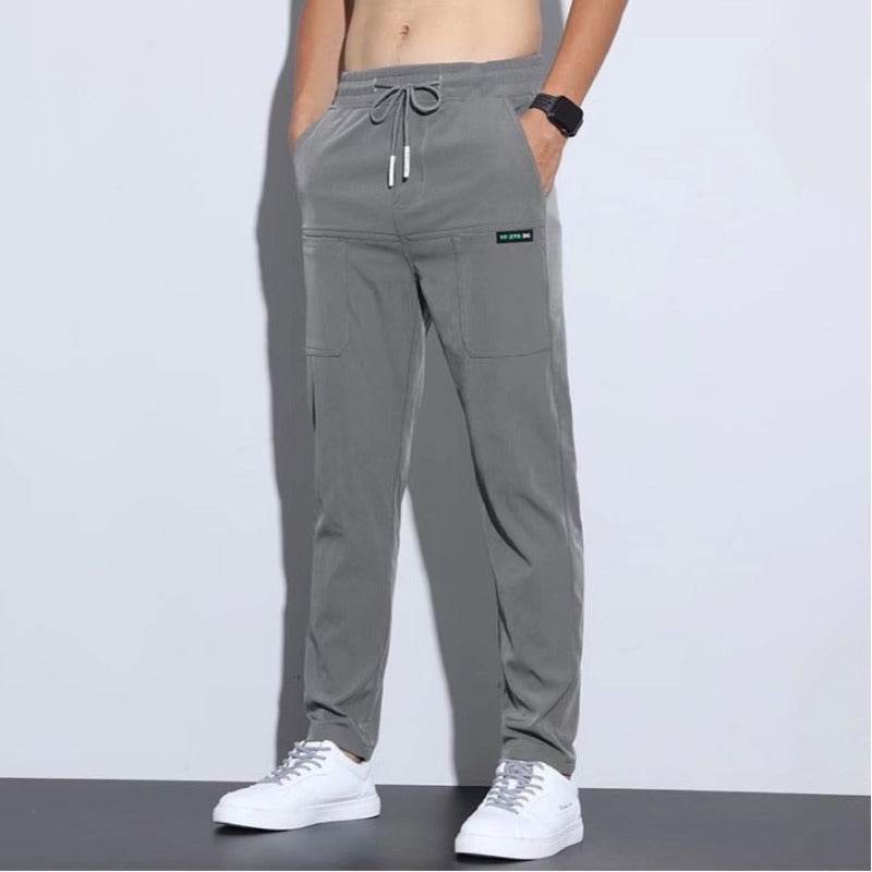 Casual Men's Ice Silk Pants - Elastic Waist, High Waist, Long Length - Buy Center