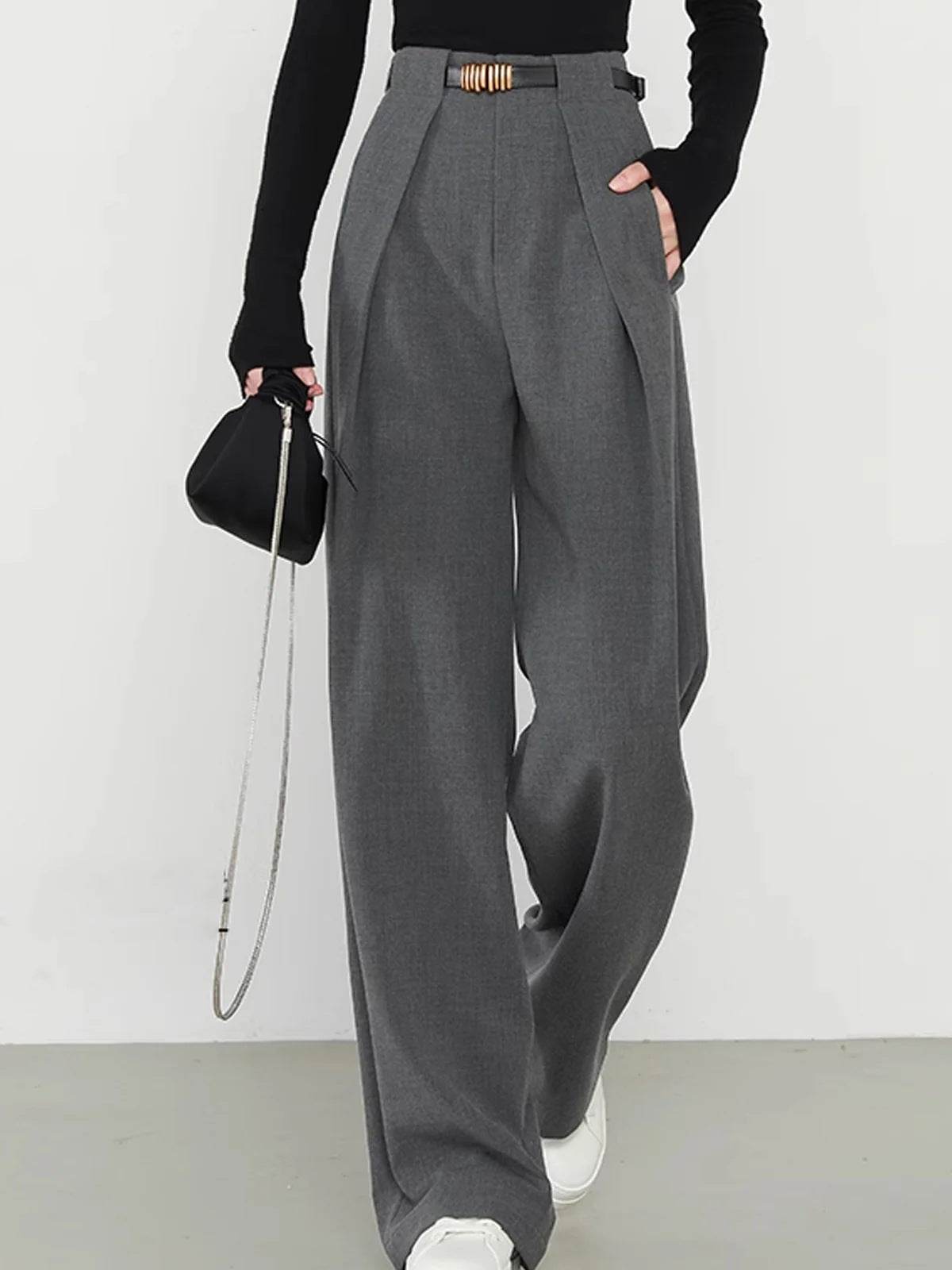 Women's Stylish Wide Leg Suit Pants - Premium Polyester Comfort - Buy Center