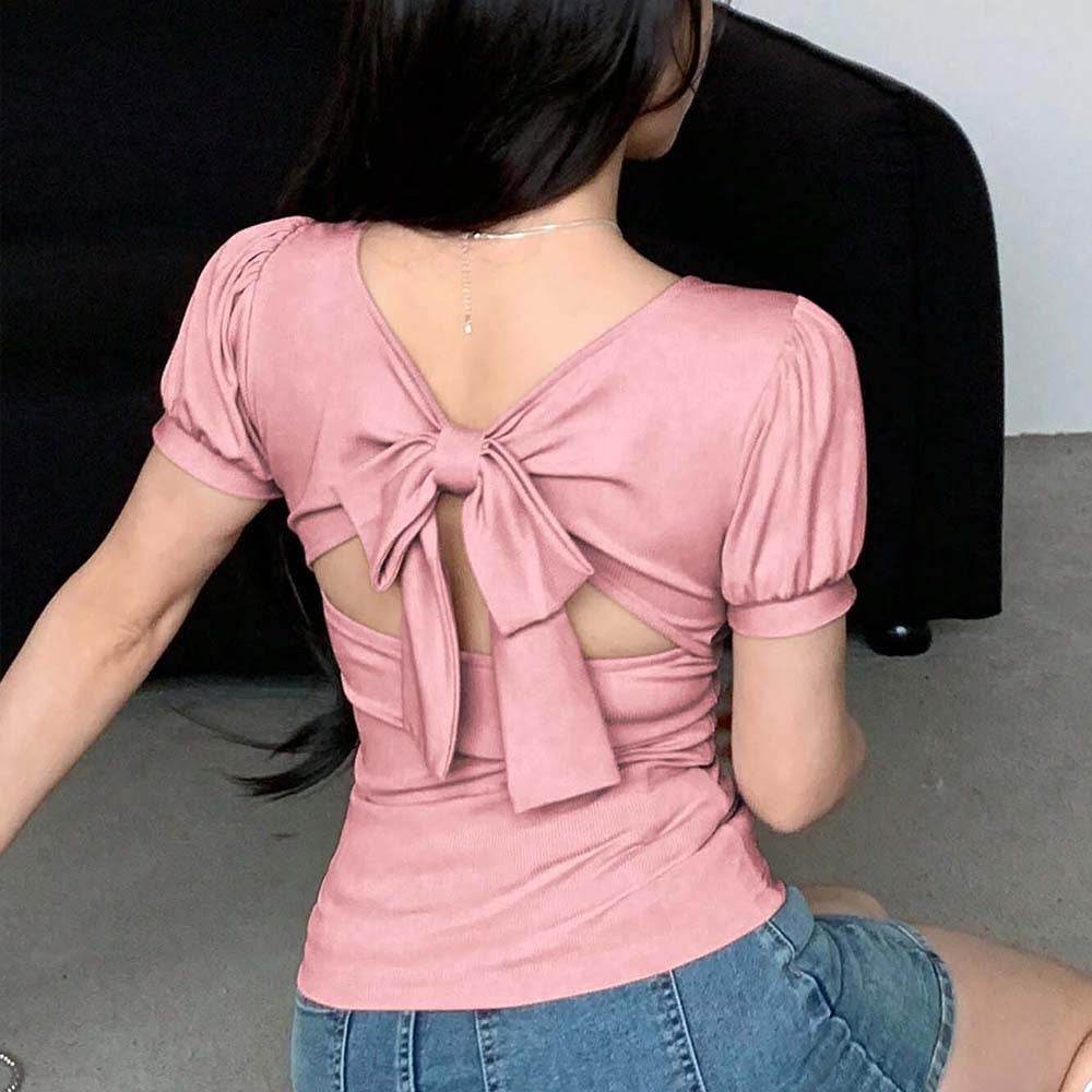 Sweet Girl U-Neck T-Shirt - Stylish Short Sleeve Top in Elegant Pink - Buy Center