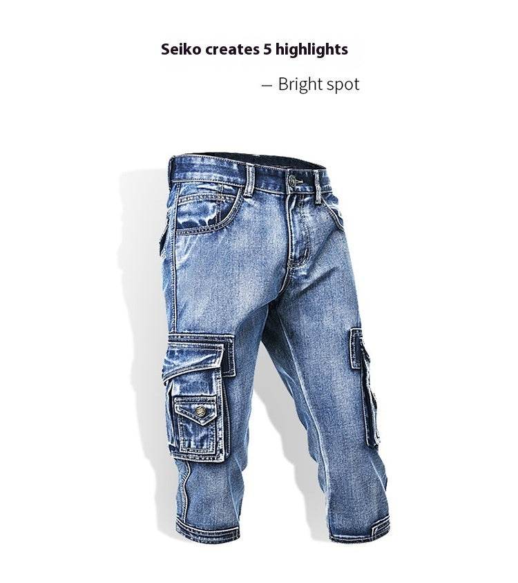 Slim Fit Cropped Denim Shorts for Men - Light Blue Casual Summer Wear - Buy Center