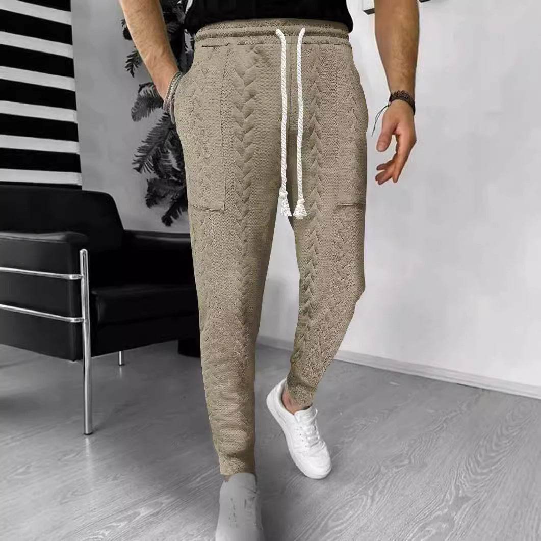 Men's Casual Solid Color Jacquard Drawstring Trousers - Stylish and Comfortable - Buy Center