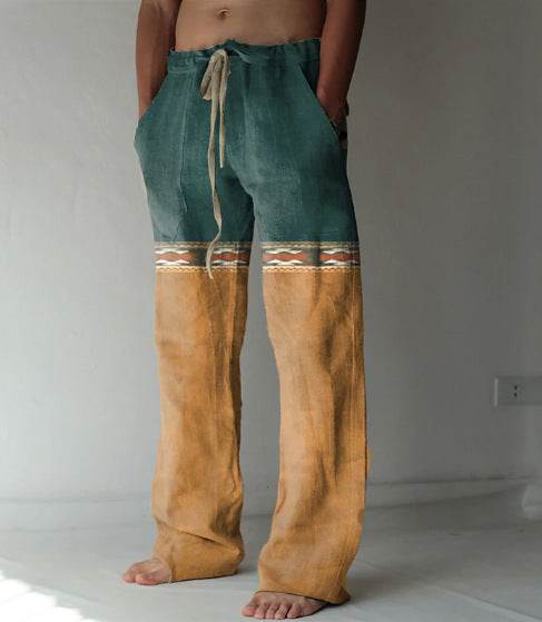 Buycenter Men's Casual Linen Pants - Printed, Loose Fit, Multiple Sizes - Buy Center