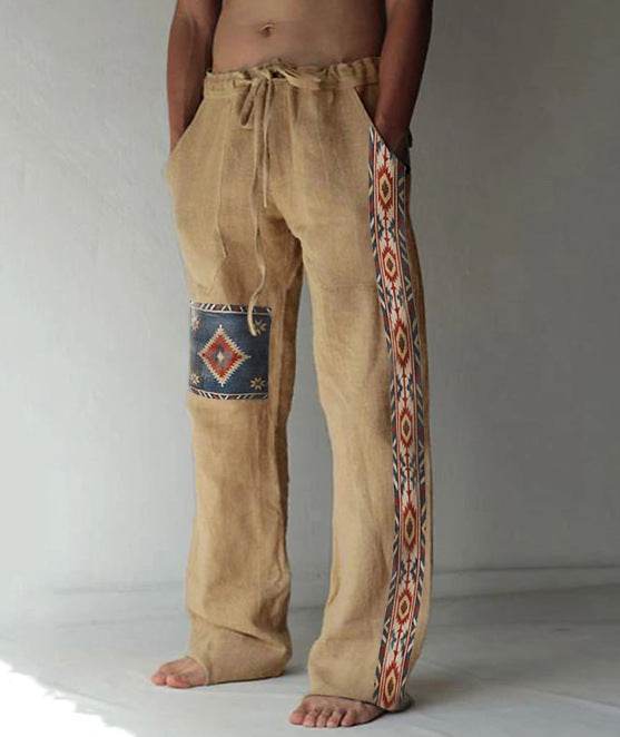 Buycenter Men's Casual Linen Pants - Printed, Loose Fit, Multiple Sizes - Buy Center