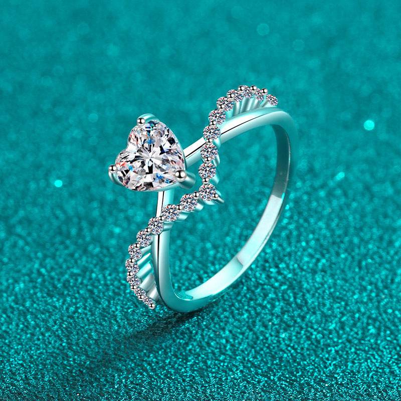 Buy Center Sterling Silver Love Ring - 1 Karat Moissanite Heart Design - Buy Center