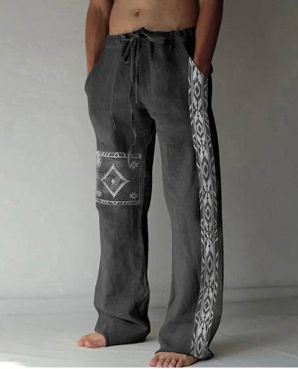 Buycenter Men's Casual Linen Pants - Printed, Loose Fit, Multiple Sizes - Buy Center