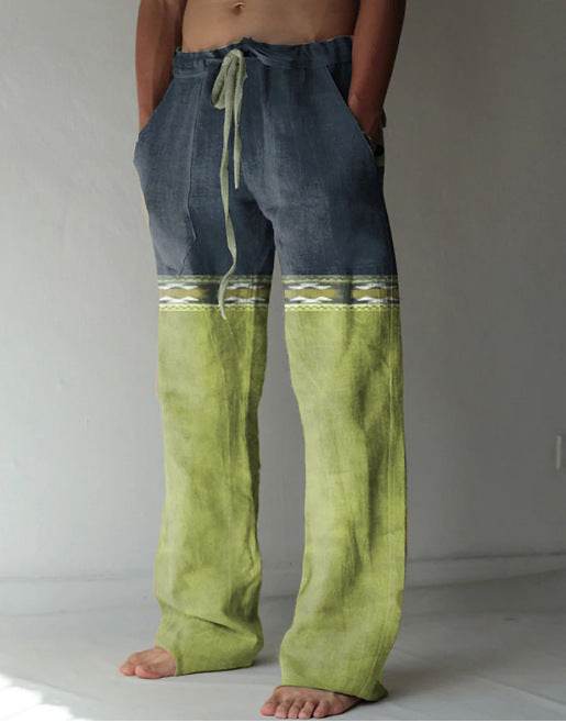 Buycenter Men's Casual Linen Pants - Printed, Loose Fit, Multiple Sizes - Buy Center
