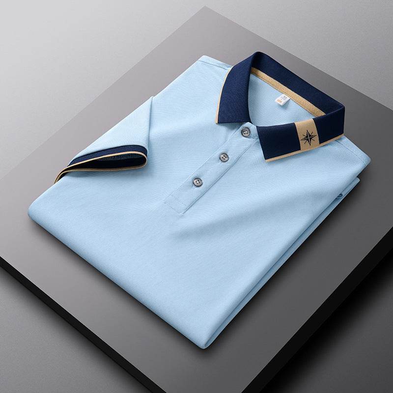 Men's Breathable Summer Lapel T-shirt - Short Sleeve, Solid Colors - Buy Center
