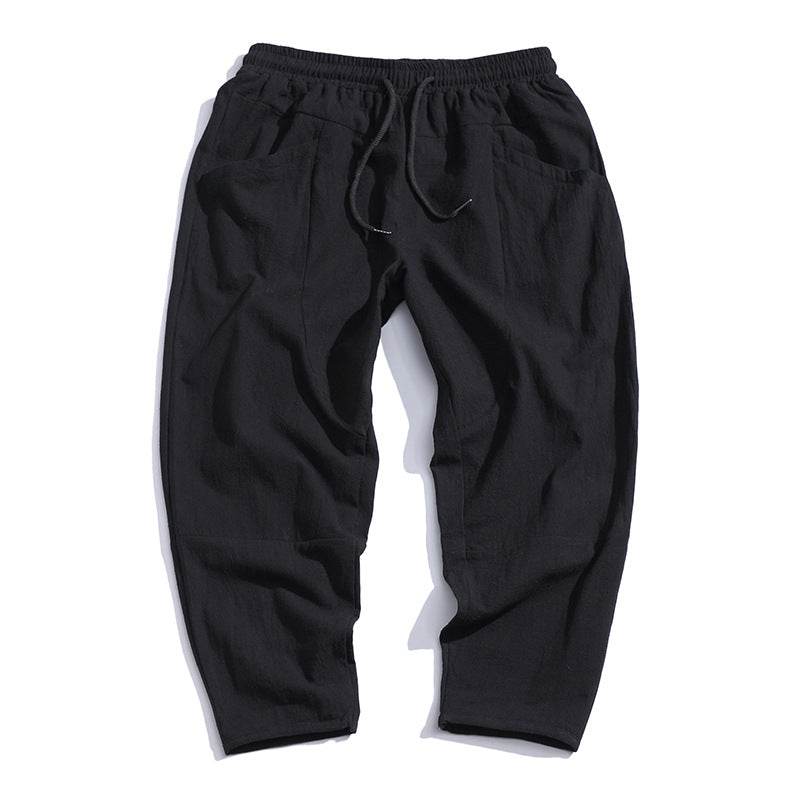 Men's Plus Size Cropped Pants - Loose Cotton and Linen Tapered Fit - Buy Center