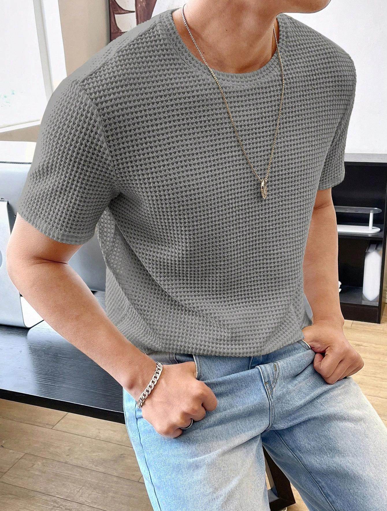 Men's Casual Loose Short Sleeve Tee - Solid Color, Comfortable Fit - Buy Center