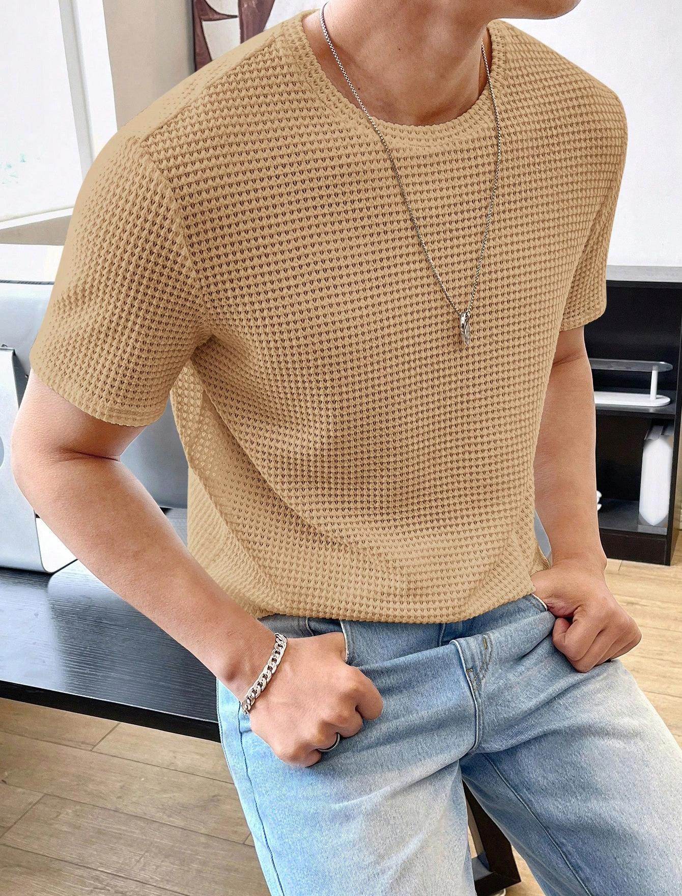 Men's Casual Loose Short Sleeve Tee - Solid Color, Comfortable Fit - Buy Center