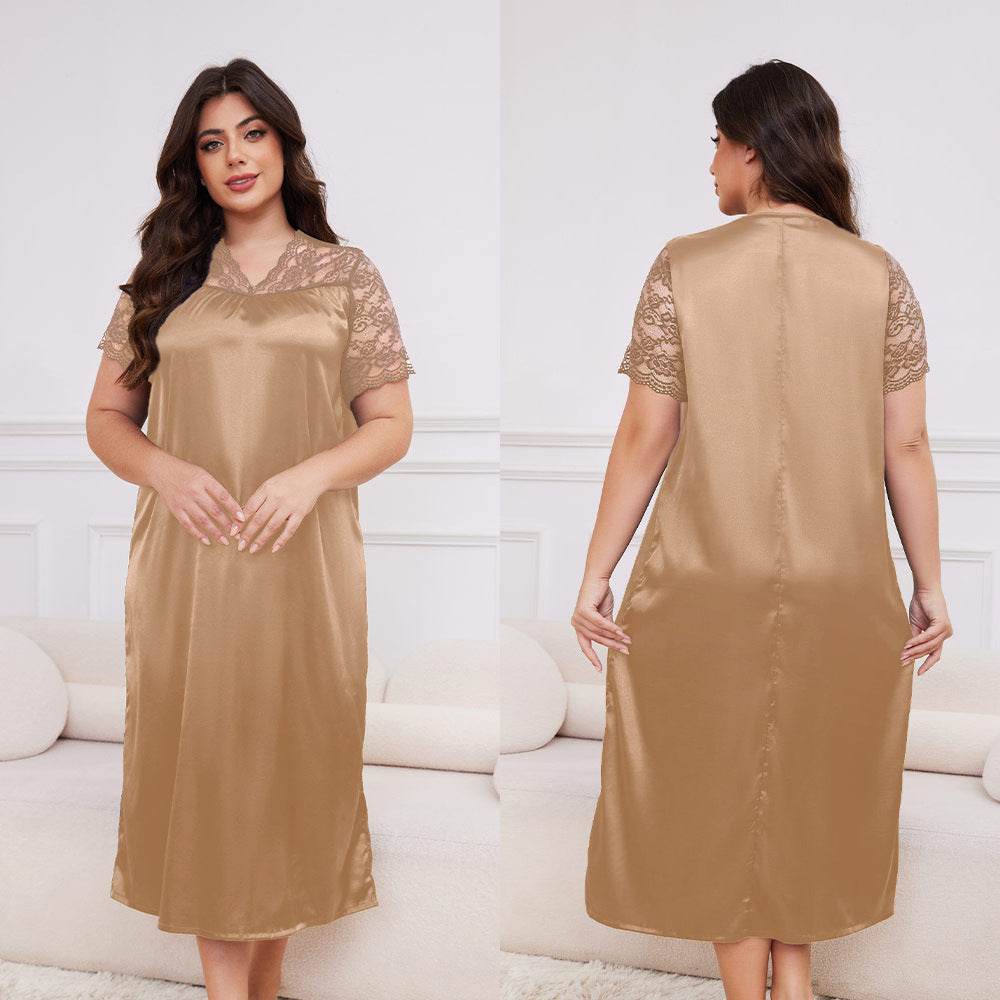 Buycenter Ice Silk Short Sleeve Nightdress - Loose Casual Homewear for Ladies - Buy Center