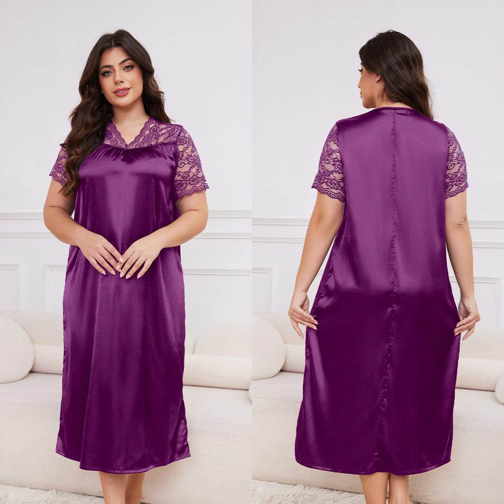 Buycenter Ice Silk Short Sleeve Nightdress - Loose Casual Homewear for Ladies - Buy Center