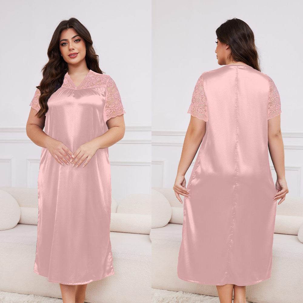 Buycenter Ice Silk Short Sleeve Nightdress - Loose Casual Homewear for Ladies - Buy Center