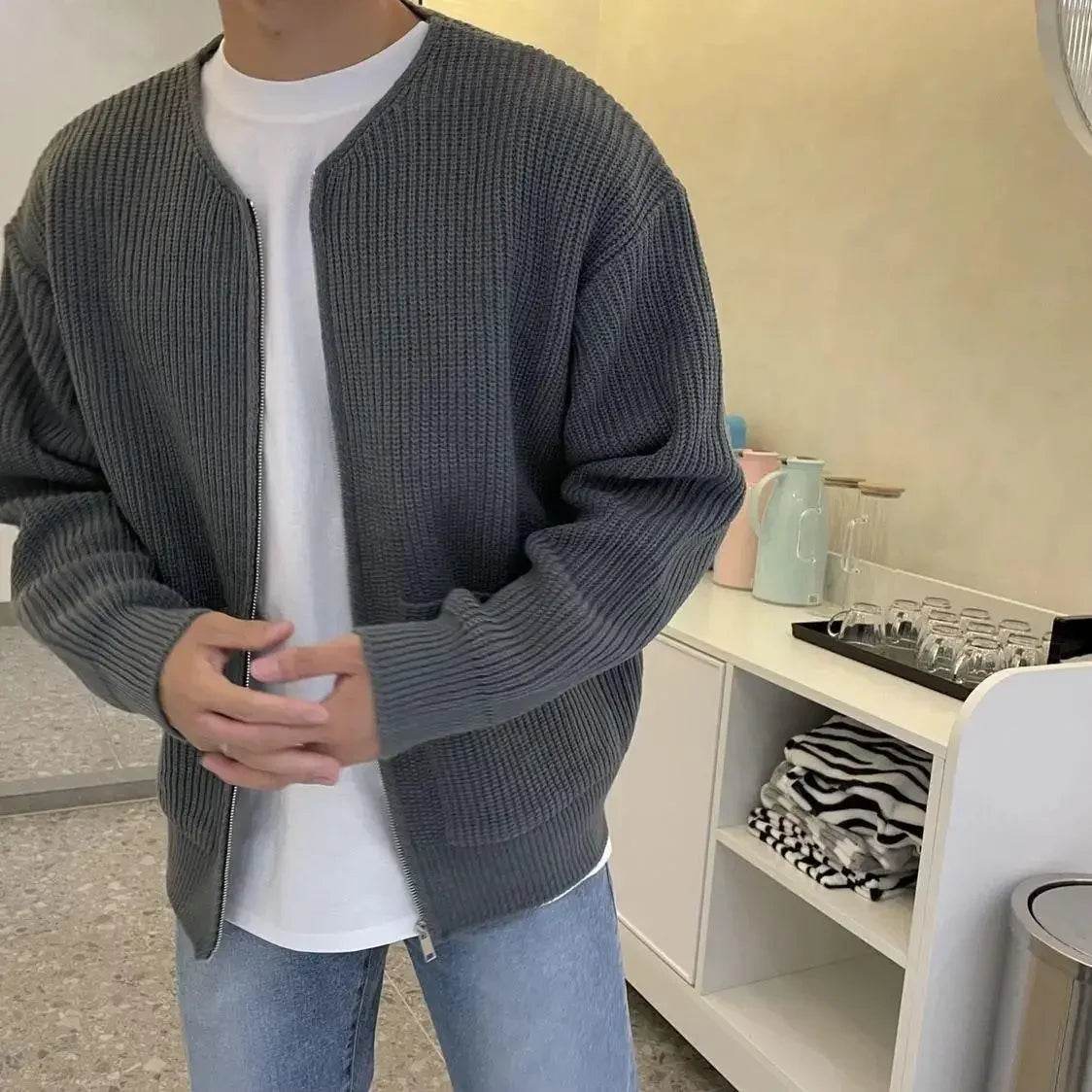 Men's Slim-Fit Cardigan Zipper Sweater - Casual Autumn & Winter Top - Buy Center