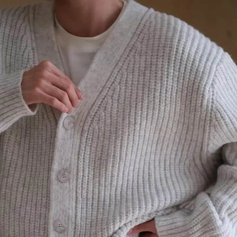 Men's Winter Cardigan Sweater - Thick V-Neck Button Knitted Coat - Buy Center