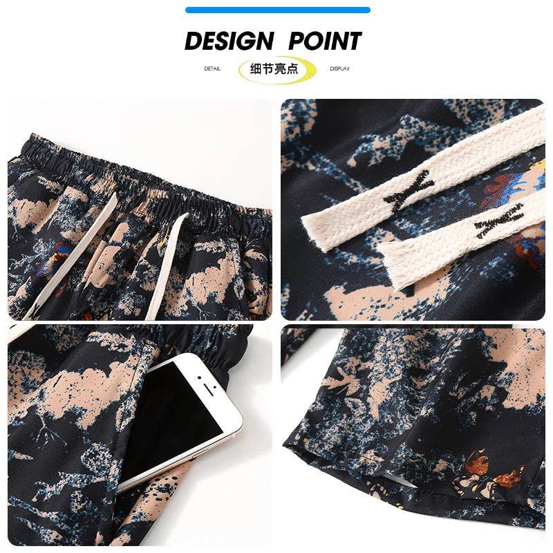 Retro Men's Casual Beach Shorts - Oversized Knee Length with Print Design - Buy Center