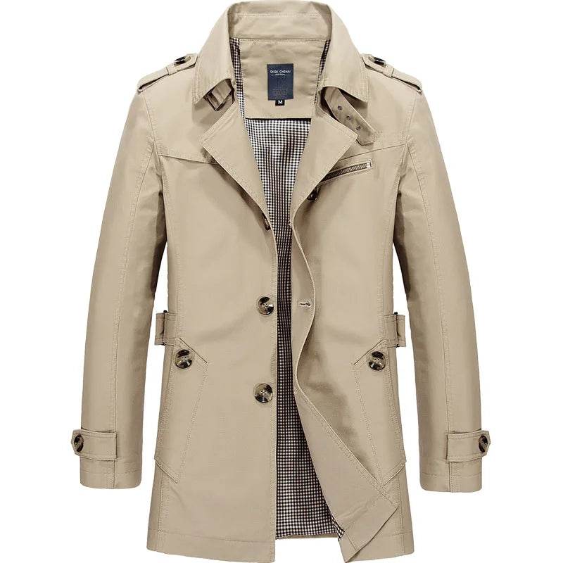 Maxbarley Men's Long Business Windbreaker - Casual Cotton Trench Coat - Buy Center