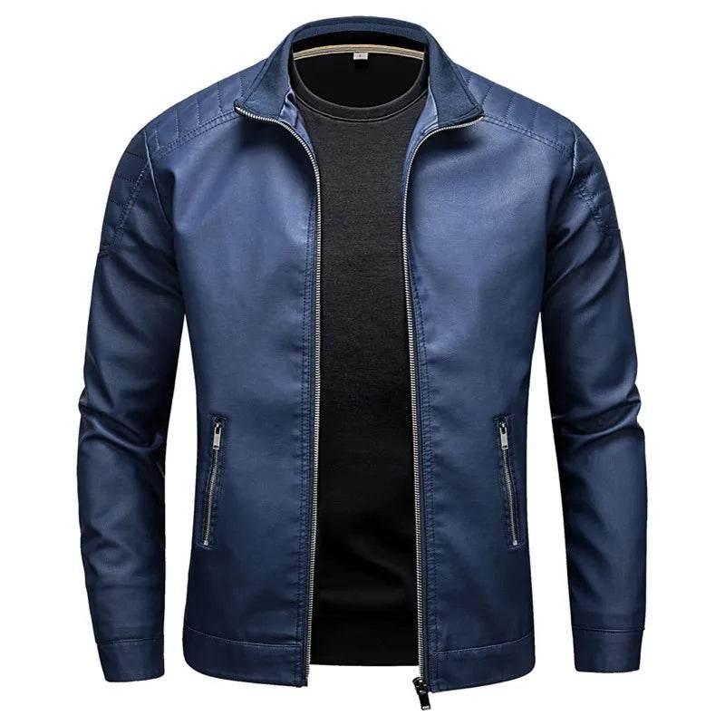 FAVOCENT Stand Collar Men's Leather Jacket - Casual Slim Fit Fashion 2024 - Buy Center