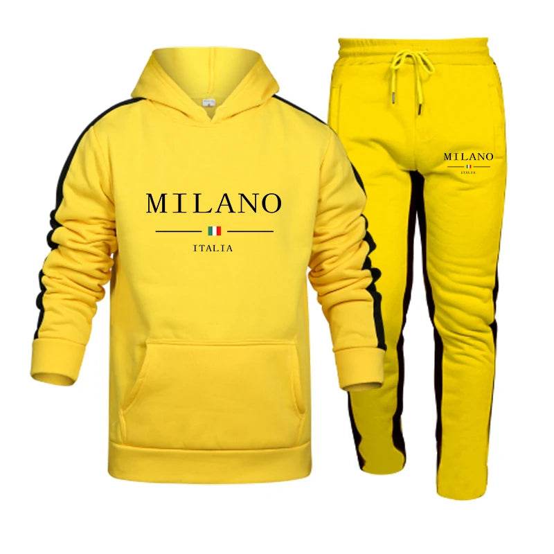 IOSN Men's Casual Tracksuit - Printed Hooded Sweatshirt & Jogger Set - Buy Center