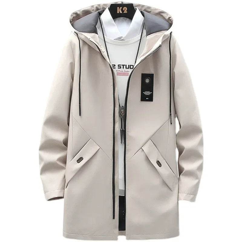 2023 Men's Casual Hooded Jacket - Solid Color, Medium-Length Zip-Up - Buy Center