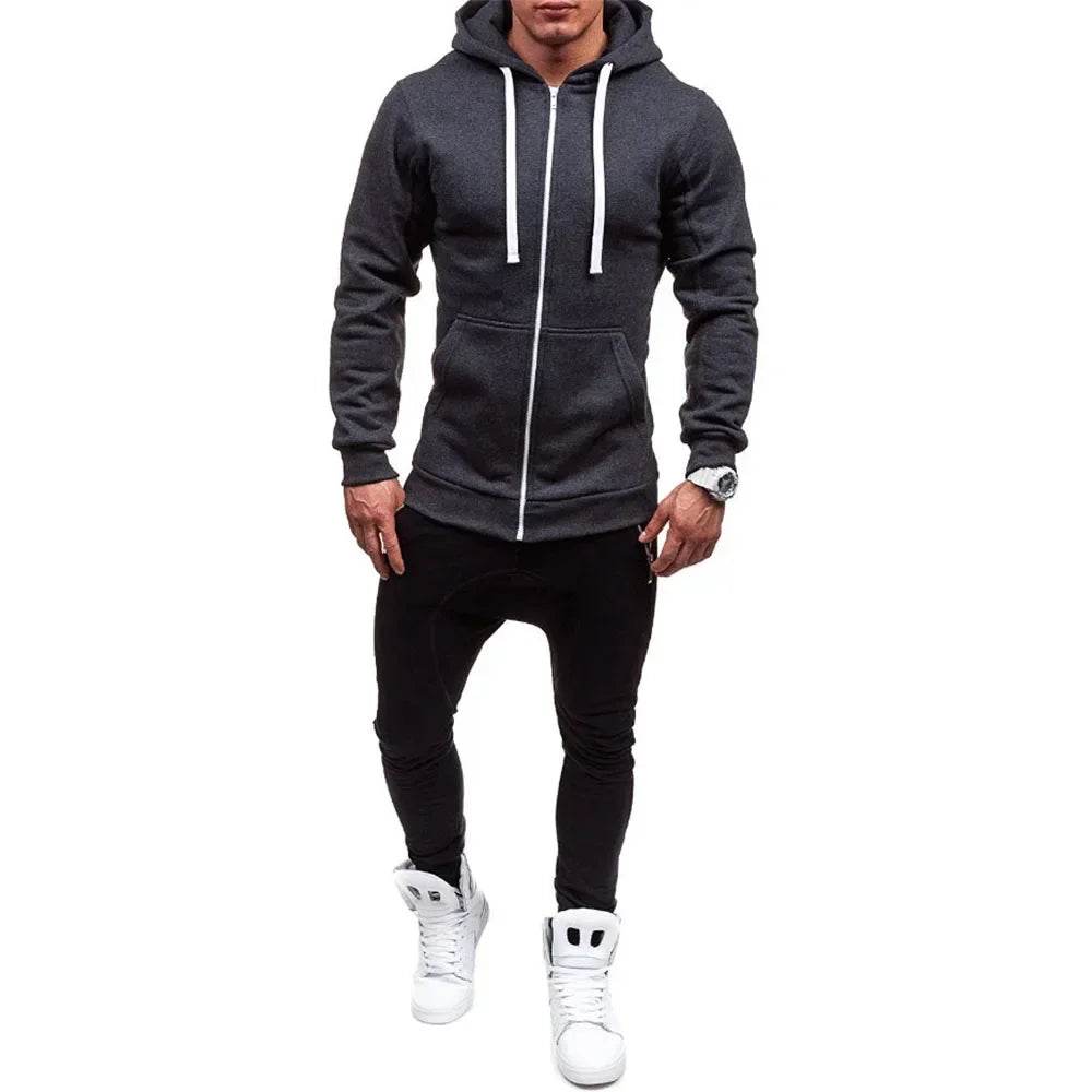 King Billion Men's Casual Zip Hooded Sweatshirt - Solid Colour Jacket - Buy Center