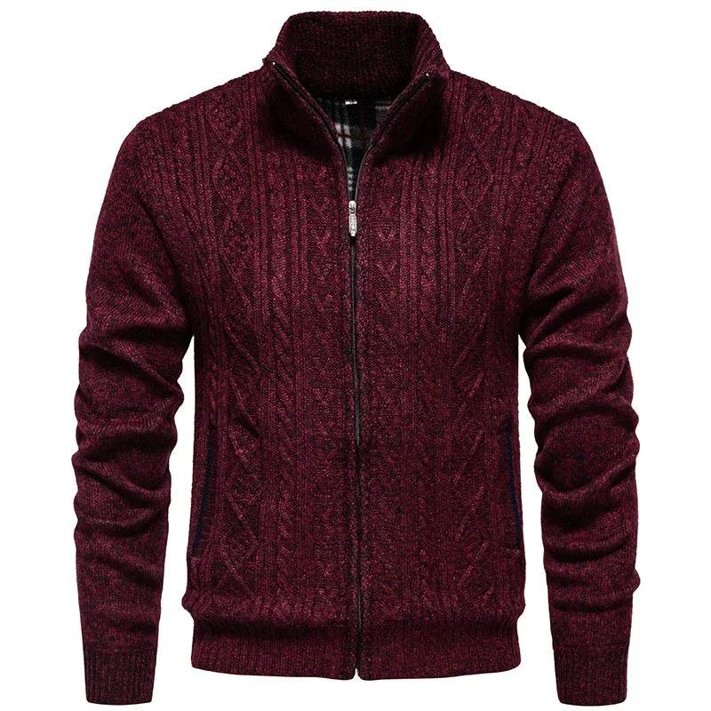 Men’s Cashmere Wool Cardigan - Warm Zipper Stand-Up Collar Sweater - Buy Center