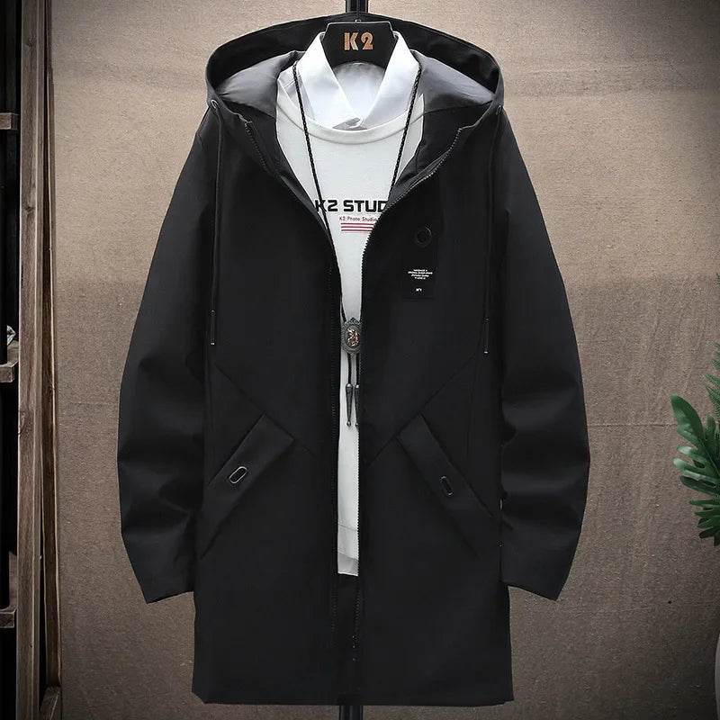 2023 Men's Casual Hooded Jacket - Solid Color, Medium-Length Zip-Up - Buy Center