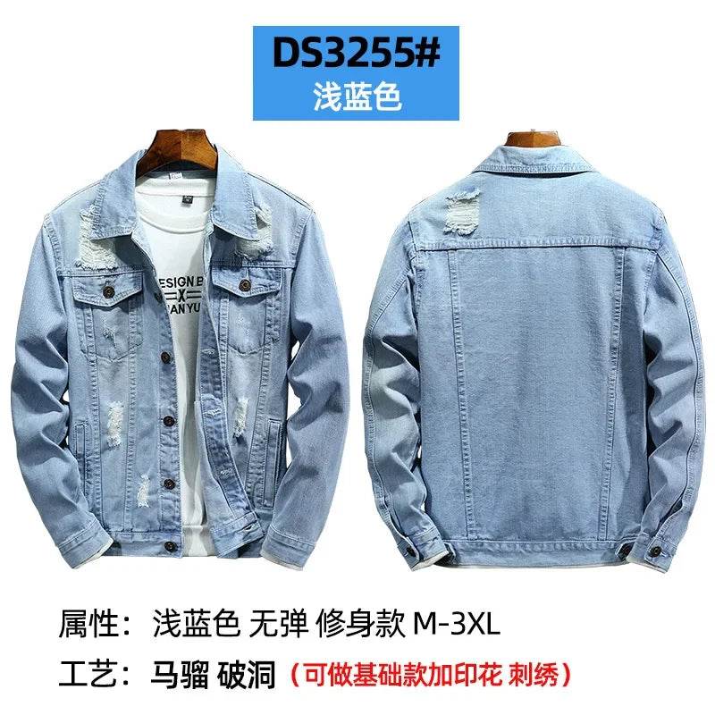 Wulend Men's Denim Jacket - Casual Turn Down Collar Coat for Autumn - Buy Center