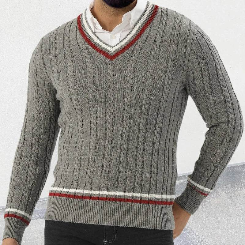 2024 Autumn Fashionable Sweater Mens Long Sleeve V Neck Striped Knit Jumpers Men Casual Slim Knitting Pullover Tops Streetwear - Buy Center