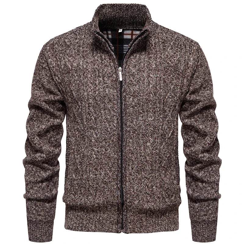 Men’s Cashmere Wool Cardigan - Warm Zipper Stand-Up Collar Sweater - Buy Center