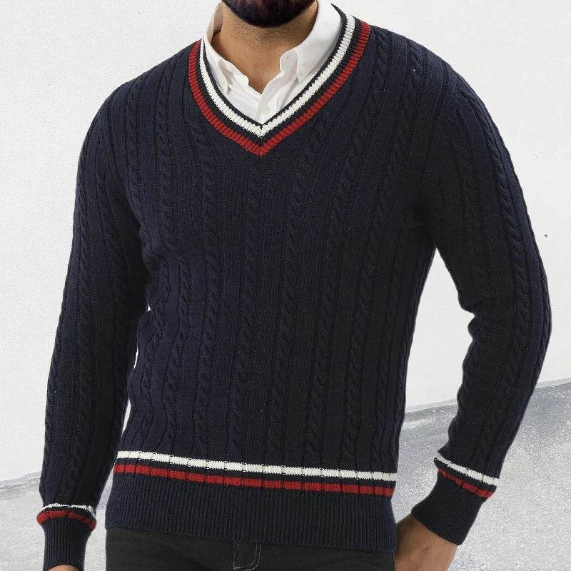 2024 Autumn Fashionable Sweater Mens Long Sleeve V Neck Striped Knit Jumpers Men Casual Slim Knitting Pullover Tops Streetwear - Buy Center